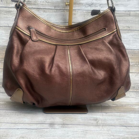 Brighton Purse Hobo Shoulder Bag Bronze Gold Metallic Leather Braided Strap - Picture 3 of 16